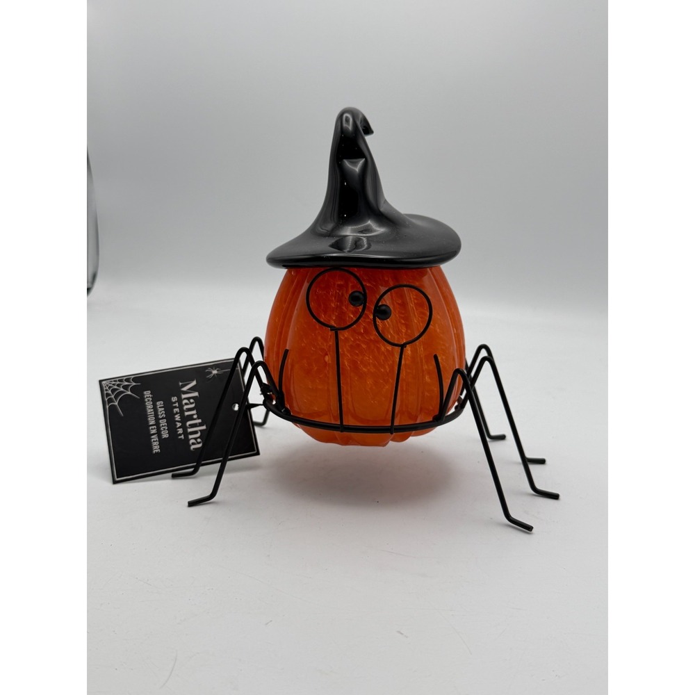 Martha Stewart Glass Spider Pumpkin Witch Hat Glasses Orange Halloween FLAW